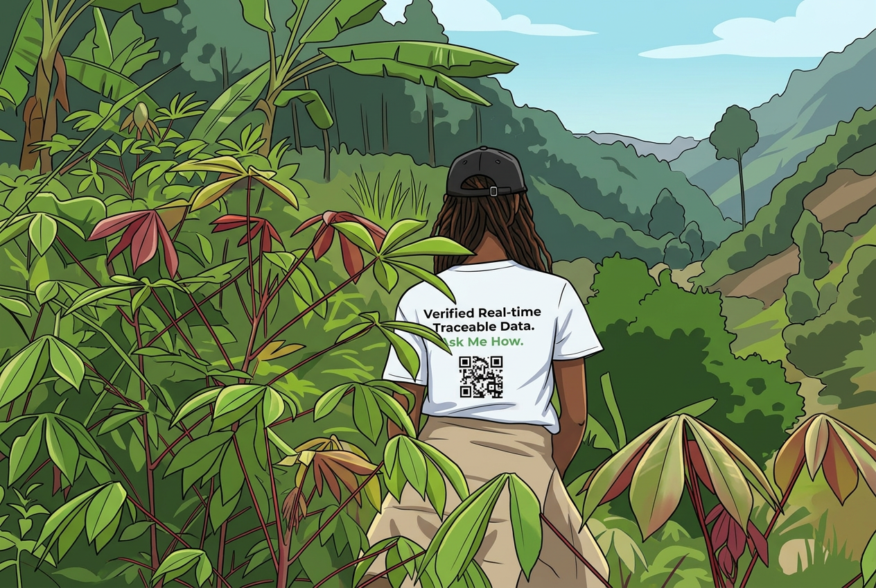A ShareCARD agent wearing a Verified Real-time Traceable Data shirt in the field