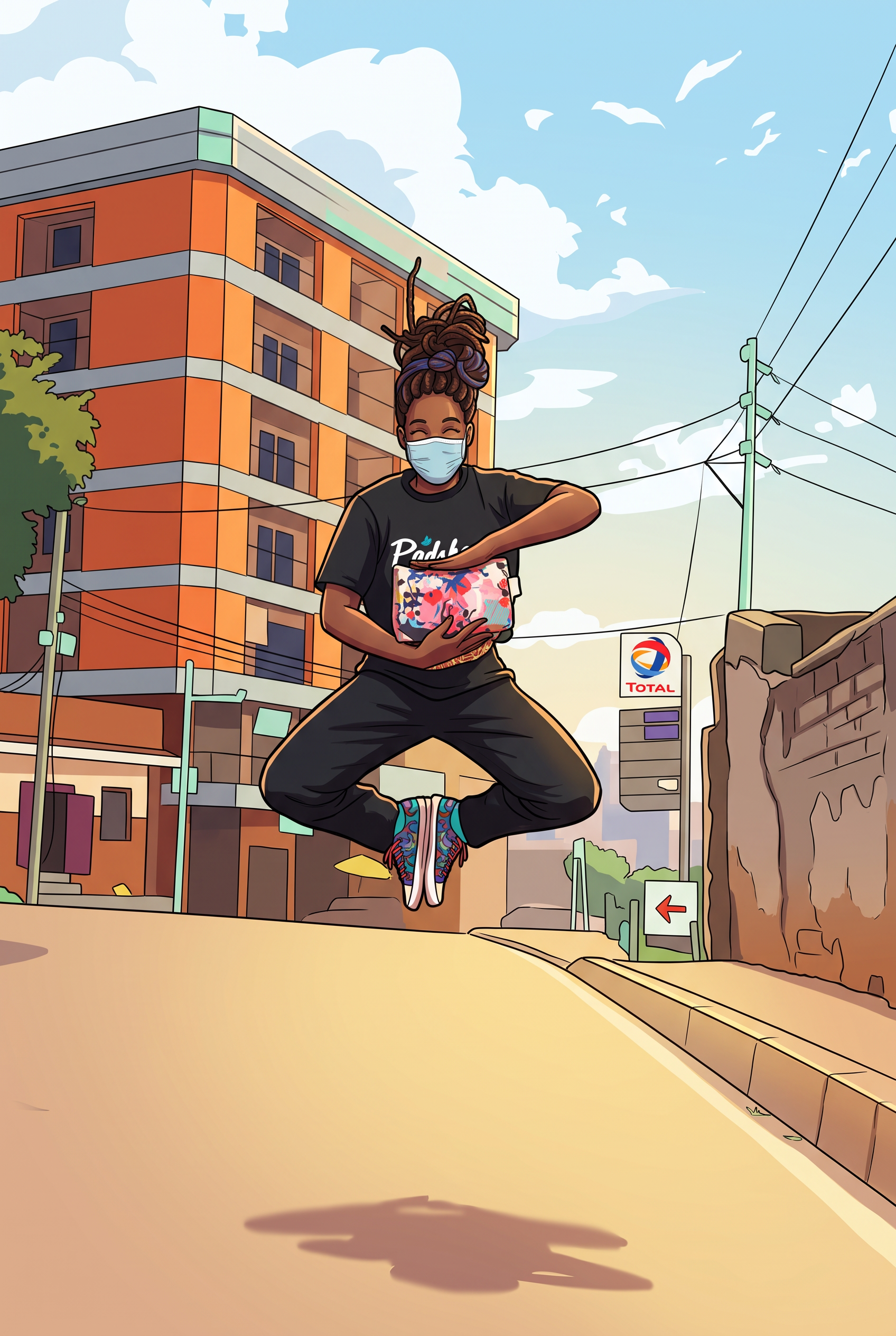 Illustration of a PadSHARE recipient with her delivered package