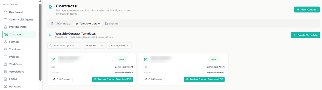 Creating a contract template on ShareCARD